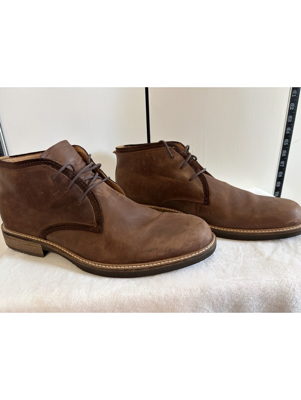 ECCO Kenton Derby Boot Men's EU 47 US 13 - 13.5 Brown Leather Stacked Heel NWOT